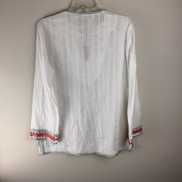Trina Turk Peacock  Embroidered Tunic‎ 100% Cotton Sz Medium Lightweight V-neck - Picture 4 of 15